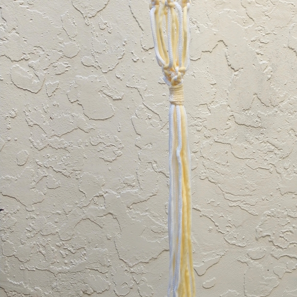 Hand Crafted Macrame Plant Hanger Yellow White Boho Terrarium Necessities - Picture 14 of 16